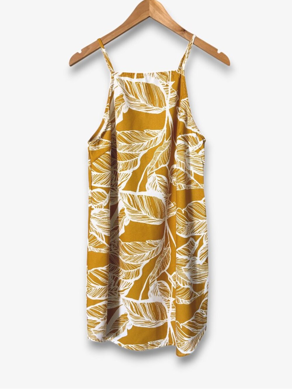Blooming Jelly Tropical Leaf Mini Dress Mustard Yellow Size M Summer Resortwear